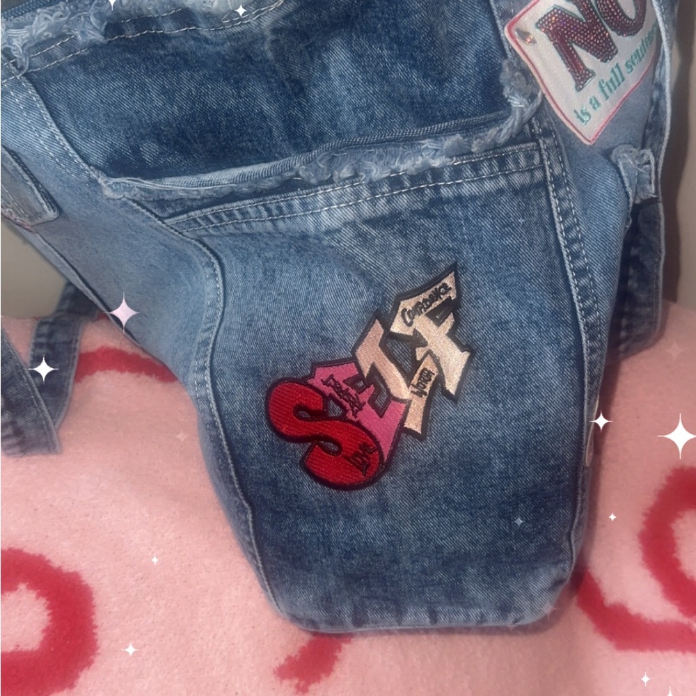 Denim Tote with Notebook & Pink Sequin Sneaker Patch - Picture 4 of 9